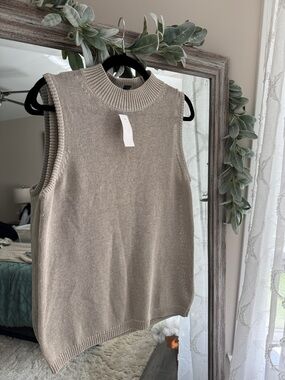 Ann Taylor Sleeveless Mock Neck Knit Top - Taupe